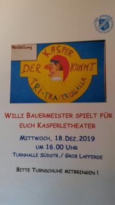 Foto zur Meldung: Kasperletheater am Mittwoch, d. 18.12.2019 beim Kinderturnclub des SV Teutonia Groß Lafferde