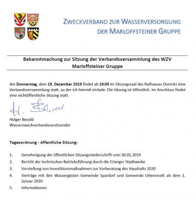 Sitzung der Verbandsversammlung des WZV Marloffsteiner Gruppe am 19.12.2019 (Bild vergrößern)