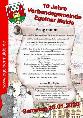 Programm zum 10-jährigen Jubiläum der Verbandsgemeinde Egelner Mulde