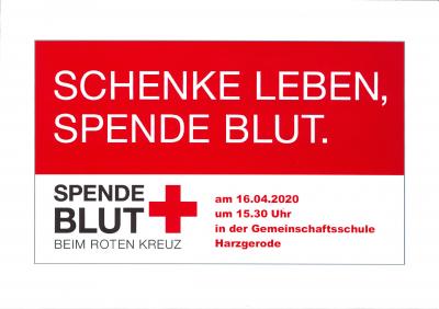 Aufruf zur Blutspende am 16.04.2020 um 15.30 Uhr in der Gemeinschaftsschule Harzgerode