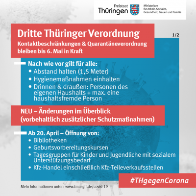 Neue Thüringer Corona-Verordnung am 18. April 2020 erlassen