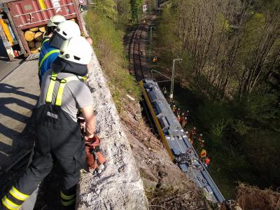LKW-Unfall auf der Bundesstraße 31 - Mauersteine fliegen auf Bahngleis und stoppen Zug - Foto: Joachim Hahne / johapress