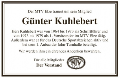 Trauer Günter Kuhlebert