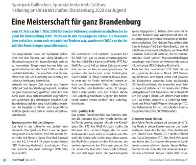 Zeitschrift matchball über die Leistungen bei der Jugend-Brandenburgmeisterschaft (29.02/01.03.20) (Bild vergrößern)