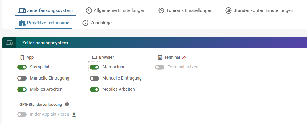Zeiterfassung Einstellungen
