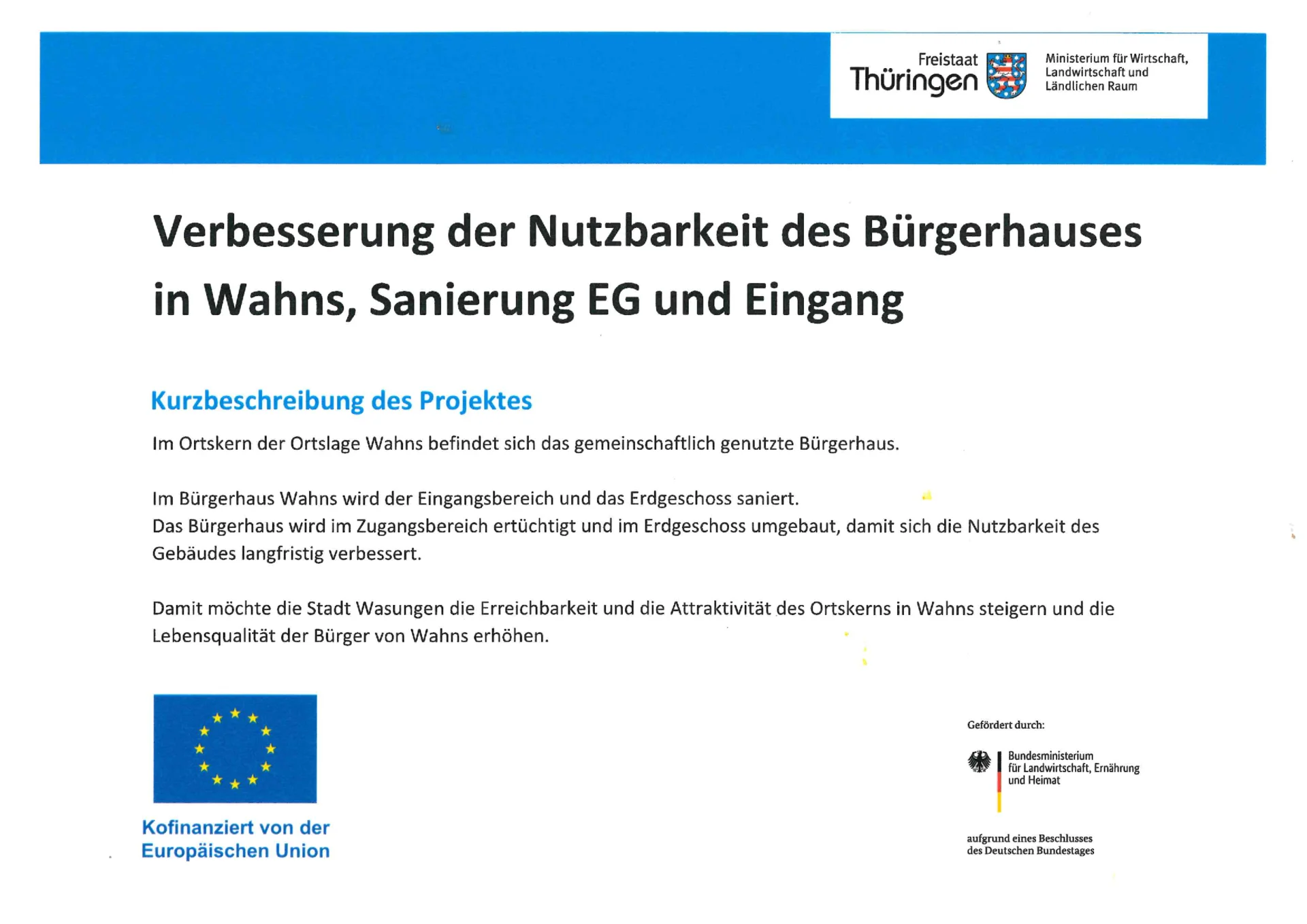 Hinweisschild Bürgerhaus Wahns