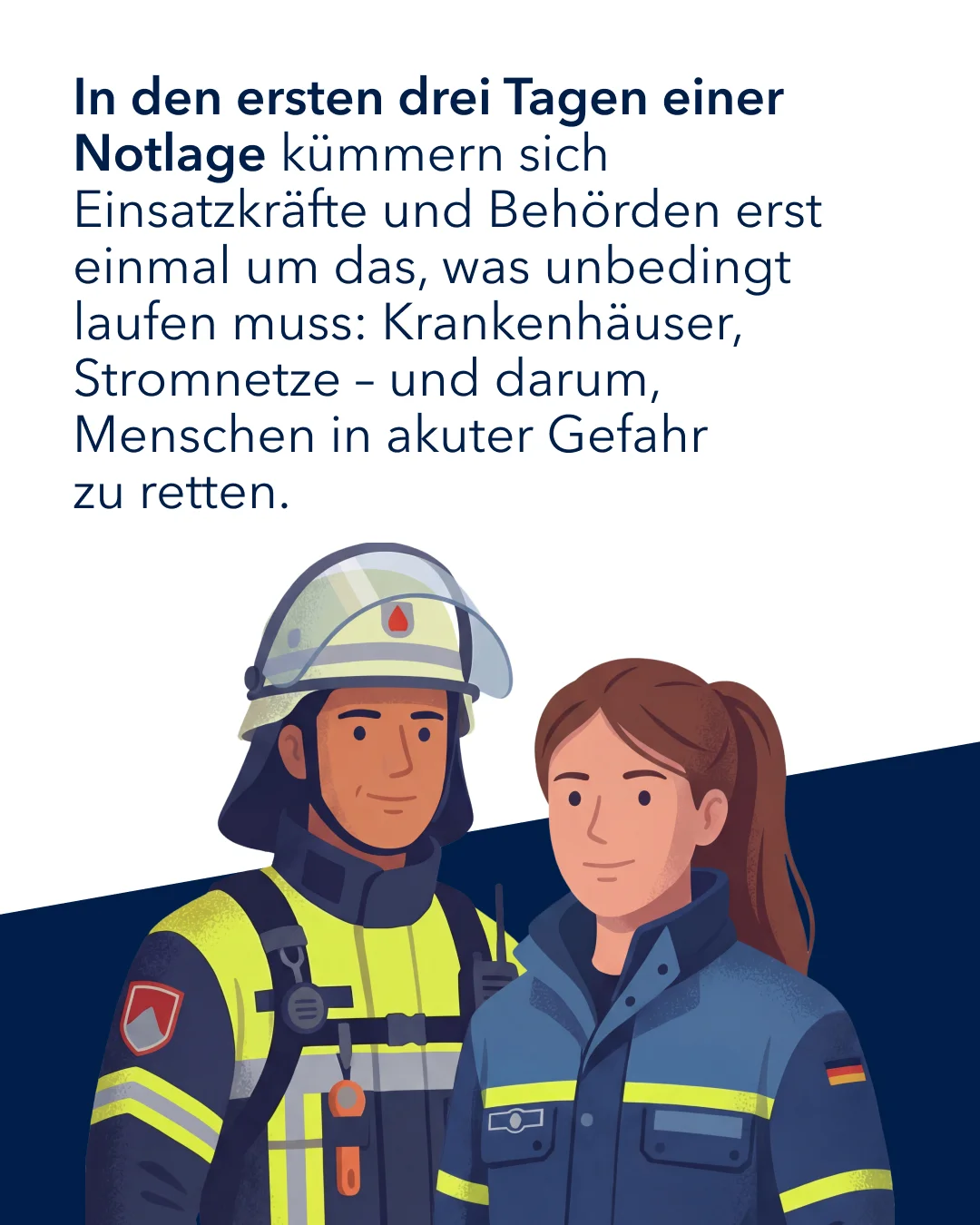 In den ersten drei Tagen einer Notlage kümmern sich Behörden um Krankenhäuser, Stromnetze und Menschen aus akuter Gefahr zu retten.