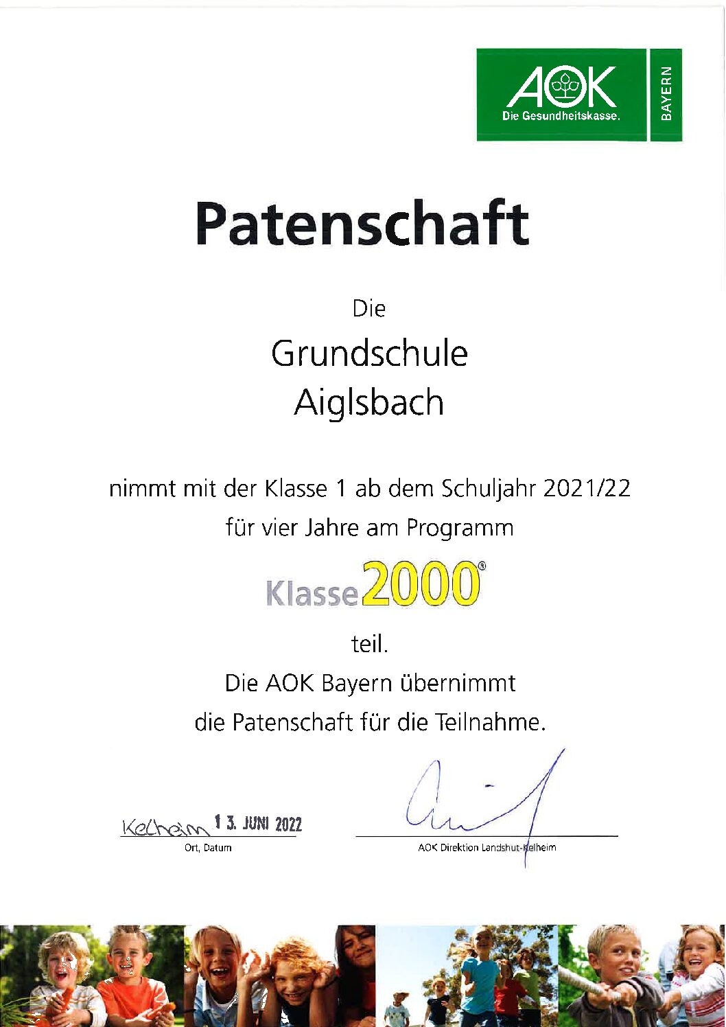 Urkunde AOK Klasse 2000