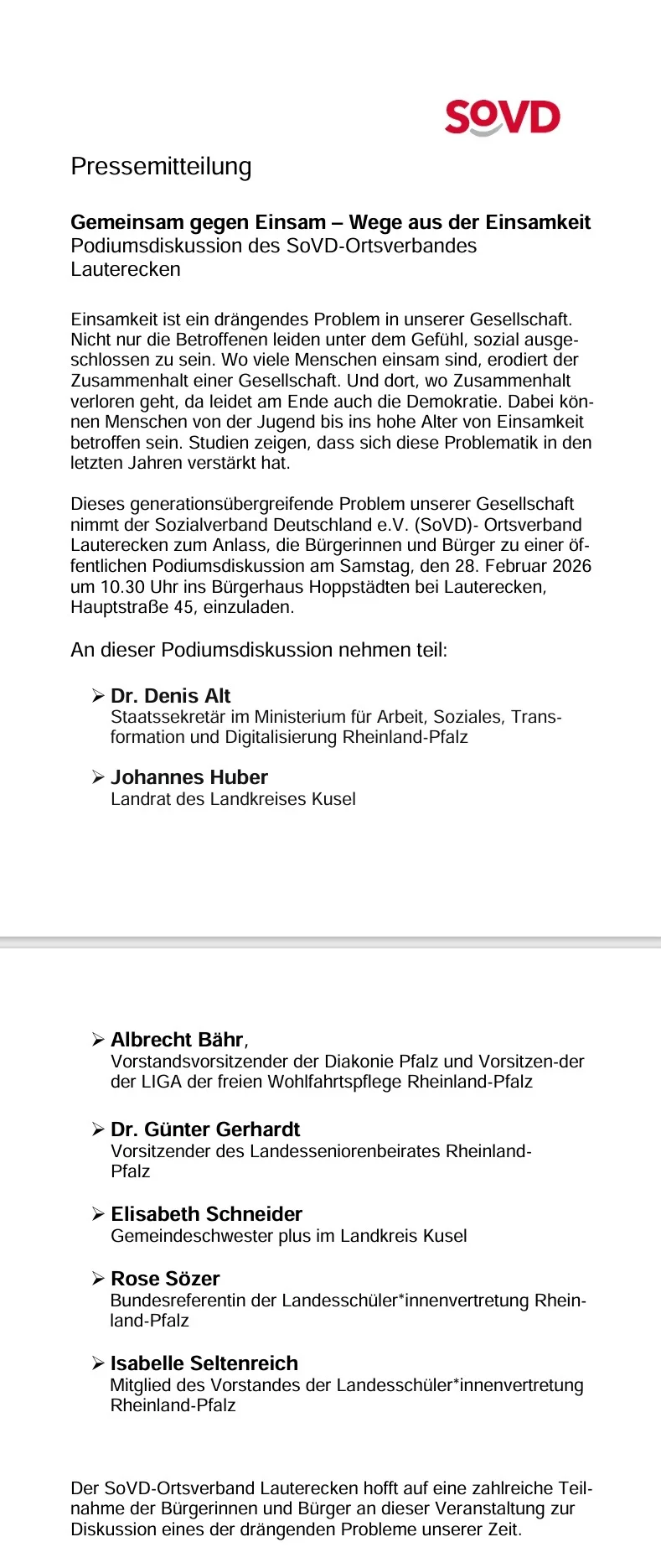 Gemeinsam gegen Einsam