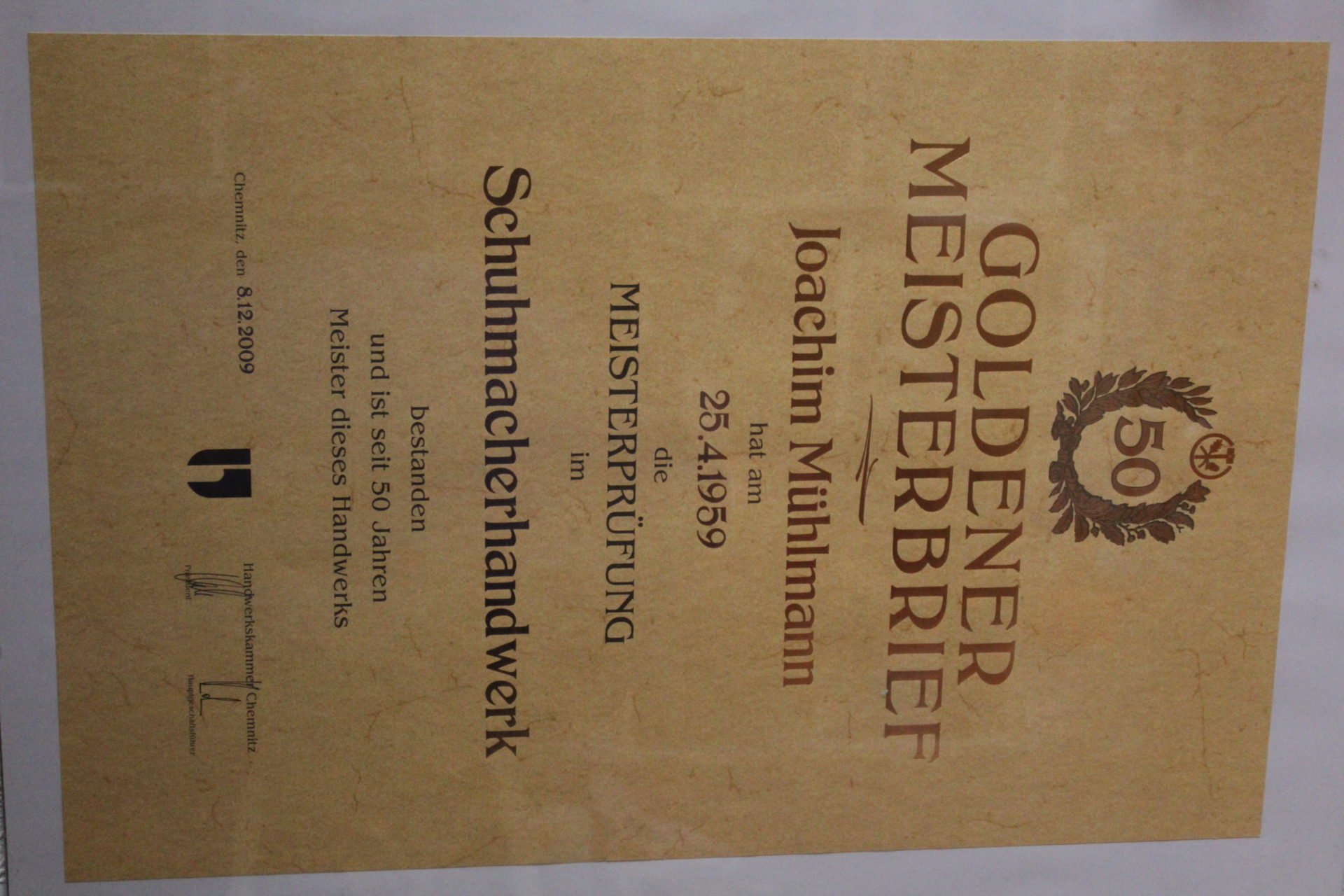 Goldener Meisterbrief von Joachim Mühlmann