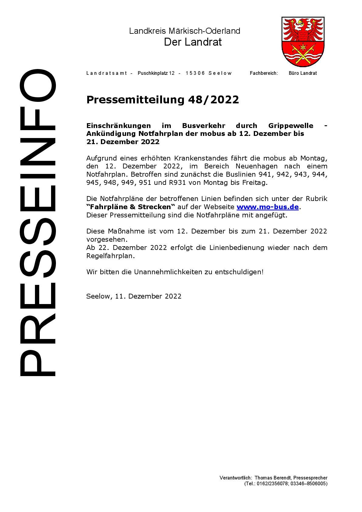 Pressemitteilung - 11.12.2022 - 482022 - Einschränkungen im Busverkehr durch Grippewelle - Ankündigu-001