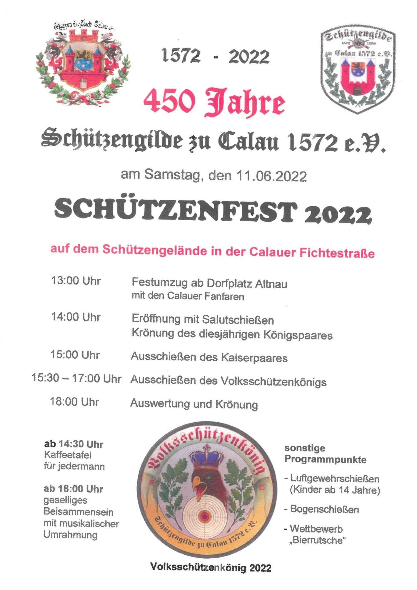 Das Festprogramm für das Jubiläums-Schützenfest am 11. Juni 2022. Grafik: Schützengilde