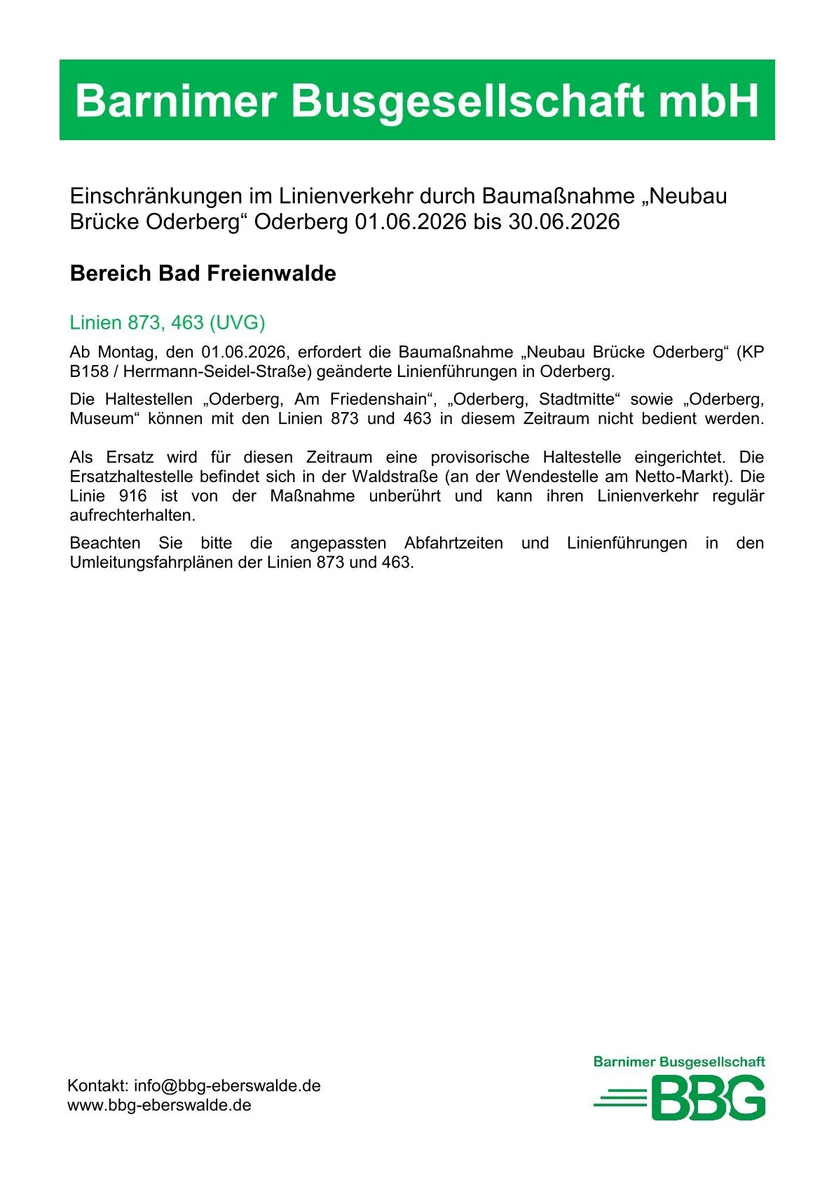 Fahrplanänderung