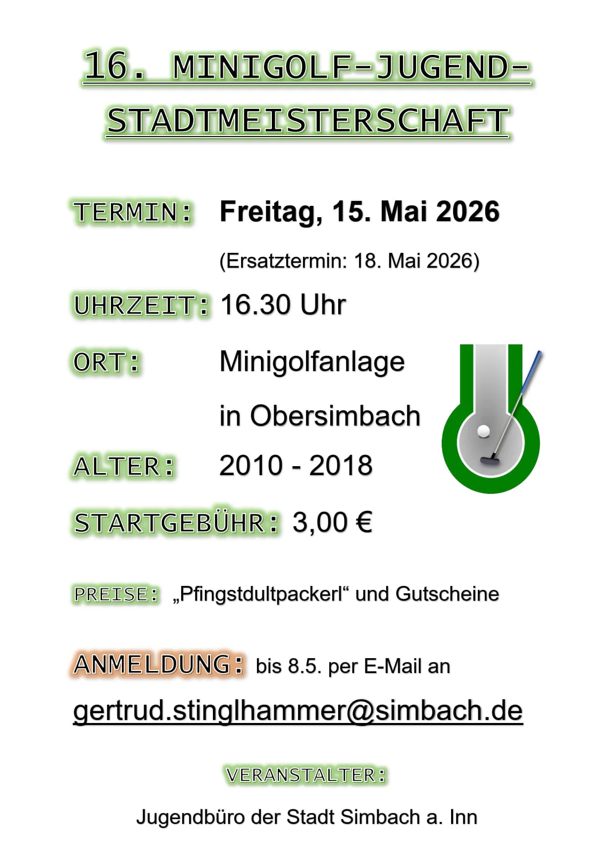 Plakat Minigolf-Jugendstadtmeisterschaft