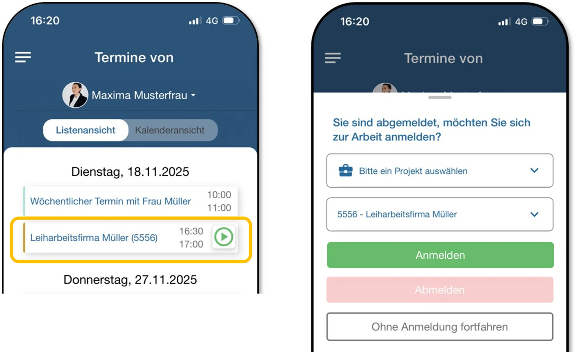 Auf Termin stempeln