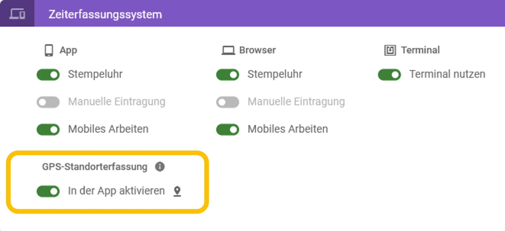 Standorterzwingung Einstellung