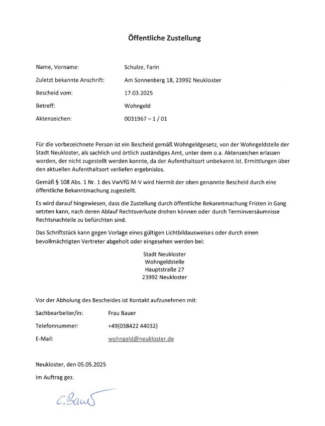 Öffentliche Zustellung