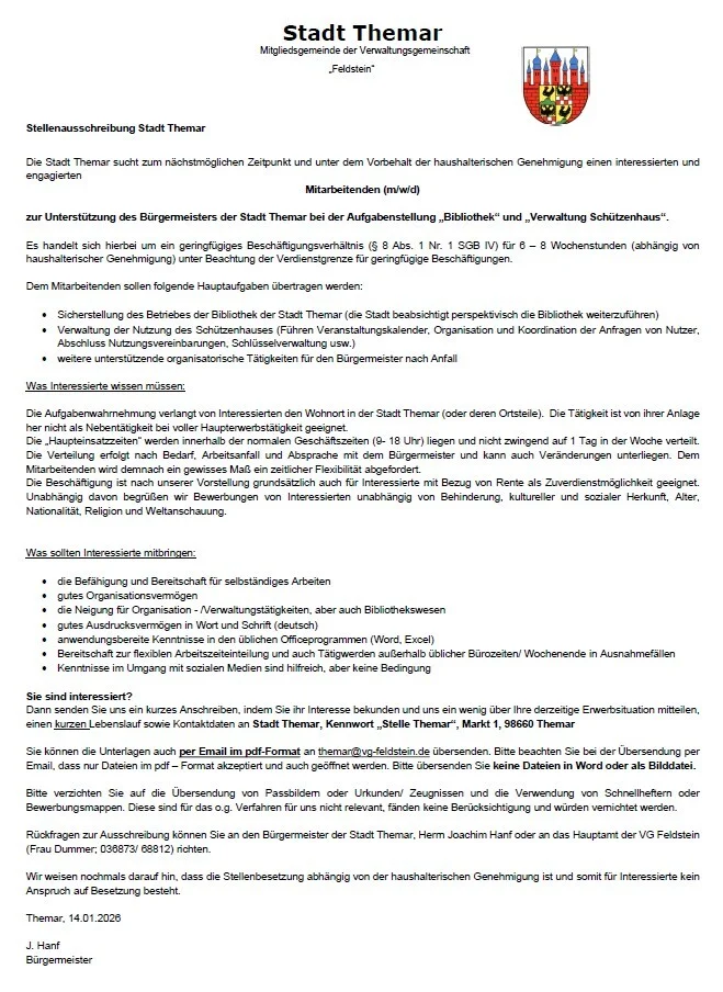 Stellenauschreibung Themar