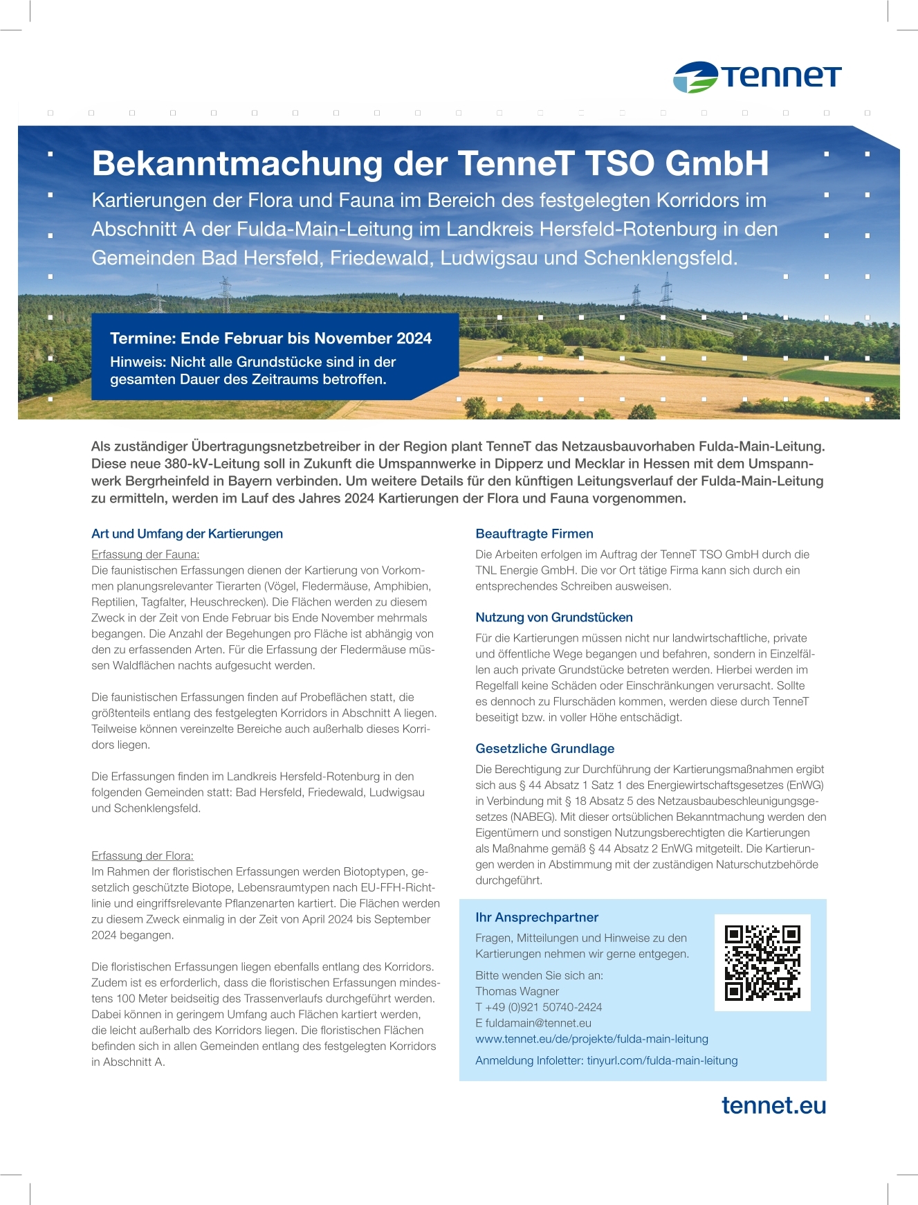 Bekanntmachung der TenneT TSO GmbH