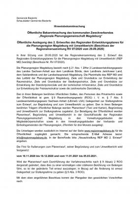 Vorschaubild zur Meldung: Öffentliche Bekanntmachung des kommunalen Zweckverbandes „Regionale Planungsgemeinschaft Magdeburg“