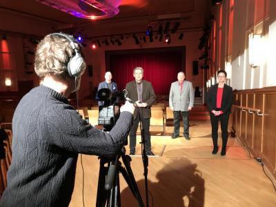 Lutz Lange, Dr. Oliver Hermann, Udo Staeck und Annett Jura begrüßen zum digitalen Empfang des RWK Prignitz I Foto: Martin Ferch