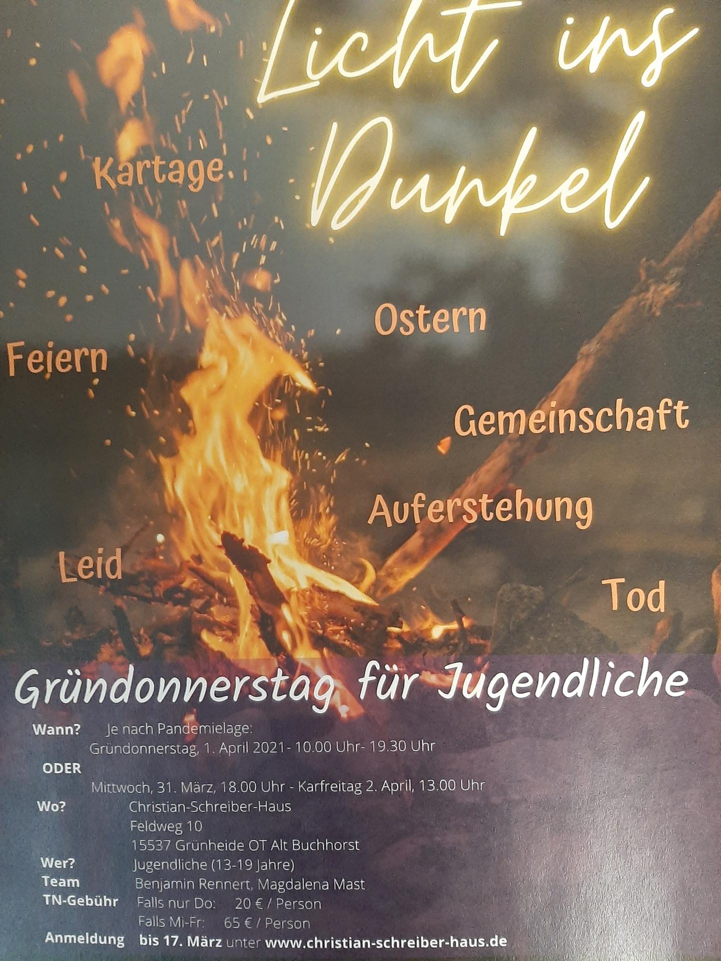 Katholische Pfarrei Sankt Martin Grundonnerstag Fur Jugendliche In Alt Buchhorst