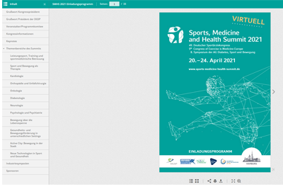 Das Digitale Programmheft des Sports, Medicine and Health Summit lädt zum Stöbern in den hochkarätigen Sessions ein (Bild vergrößern)