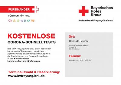 Kostenlose Covid19-Schnelltests in der Sporthalle Hohenau