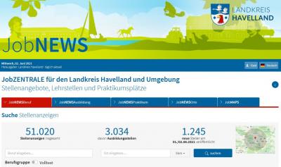 Unser Bild zeigt das Einstiegsbild ins Portal der JobZENTRALE für den Landkreis Havelland und Umgebung.