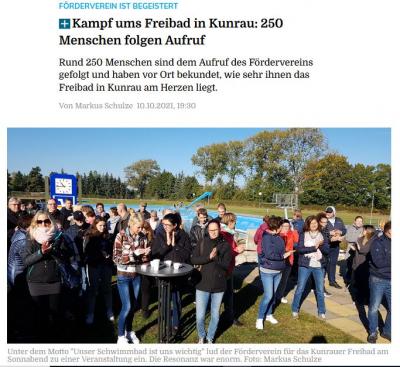 Foto zur Meldung: 11.10.2021 - Zeitungsbericht: Kampf ums Freibad in Kunrau: 250 Menschen folgen Aufruf