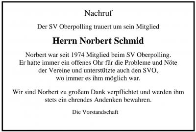 SV Oberpolling trauert um sein Mitglied Herrn Norbert Schmid (Bild vergrößern)
