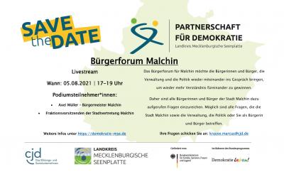 Foto zur Meldung: Save the Date – Bürgerforum Malchin