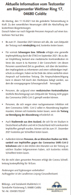 Vorschaubild der Meldung: Testzentrum - Öffnungszeiten