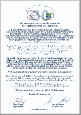 Meldung: Absage des Partnerschaftsbesuches 2021 in Hoppegarten