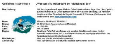 Terminänderung - Ferienprogramm: Wasserski & Wakeboard am Friedenhain-See