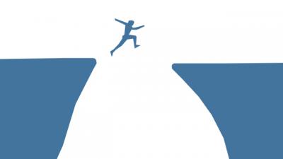 Grafische Darstellung zweier Klippen, ein Strichmännchen springt rüber. (Bild vergrößern)