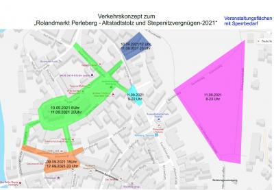 Verkehrskonzept zum Rolandmarkt | Abbildung zeigt gesperrte Veranstaltungsflächen