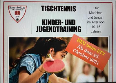 Foto zur Meldung: Ab 25.10. - Tischtennis Kinder- und Jugendtraining