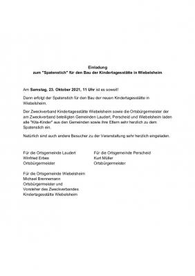 Einladung zum "Spatenstich" für den Bau der Kindertagesstätte in Wiebelsheim