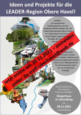 Plakat LEADER-Region Oberhavel - Änderung von Präsenz zu Onlineveranstaltung