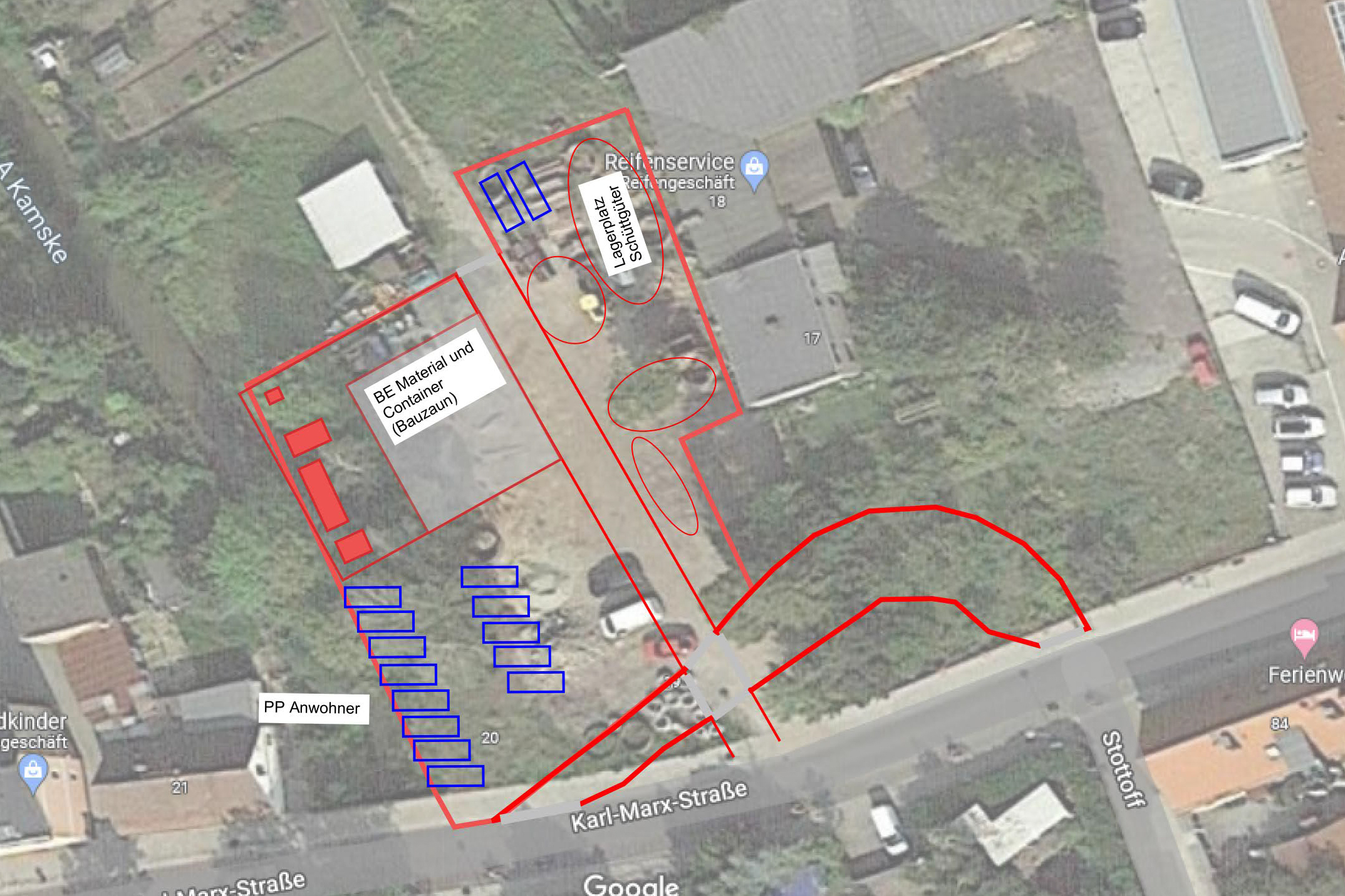 Bild Übersichtkarte Baustelleneinrichtung für Straßenausbau Stottoff, Quelle: STRABAG AG (Bild vergrößern)