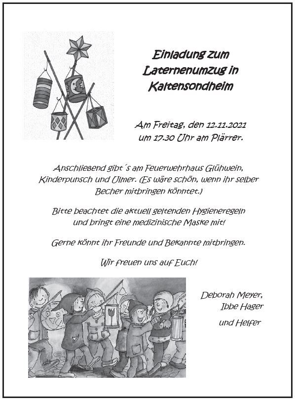 Einladung zum Laternenumzug in Kaltensondheim