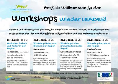Meldung: Willkommen bei unseren 4 Workshops - bitte jetzt anmelden