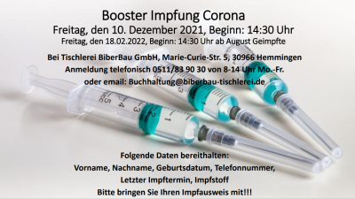 Foto zur Meldung: Corona Booster & Erstimpfung - Freitag den 10.12.2021