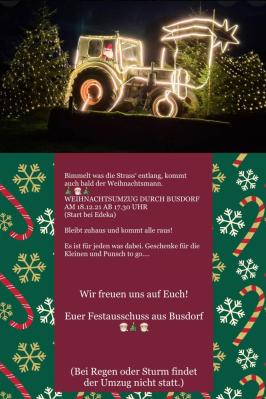 Weihnachtsumzug in Busdorf am Sonnabend, 18.12.2021, ab 17.30 Uhr