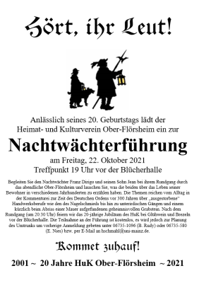 Foto zur Meldung: Heimat- und Kulturverein Ober-Flörsheim feiert 20-jähriges Jubiläum mit Nachtwächterwanderung