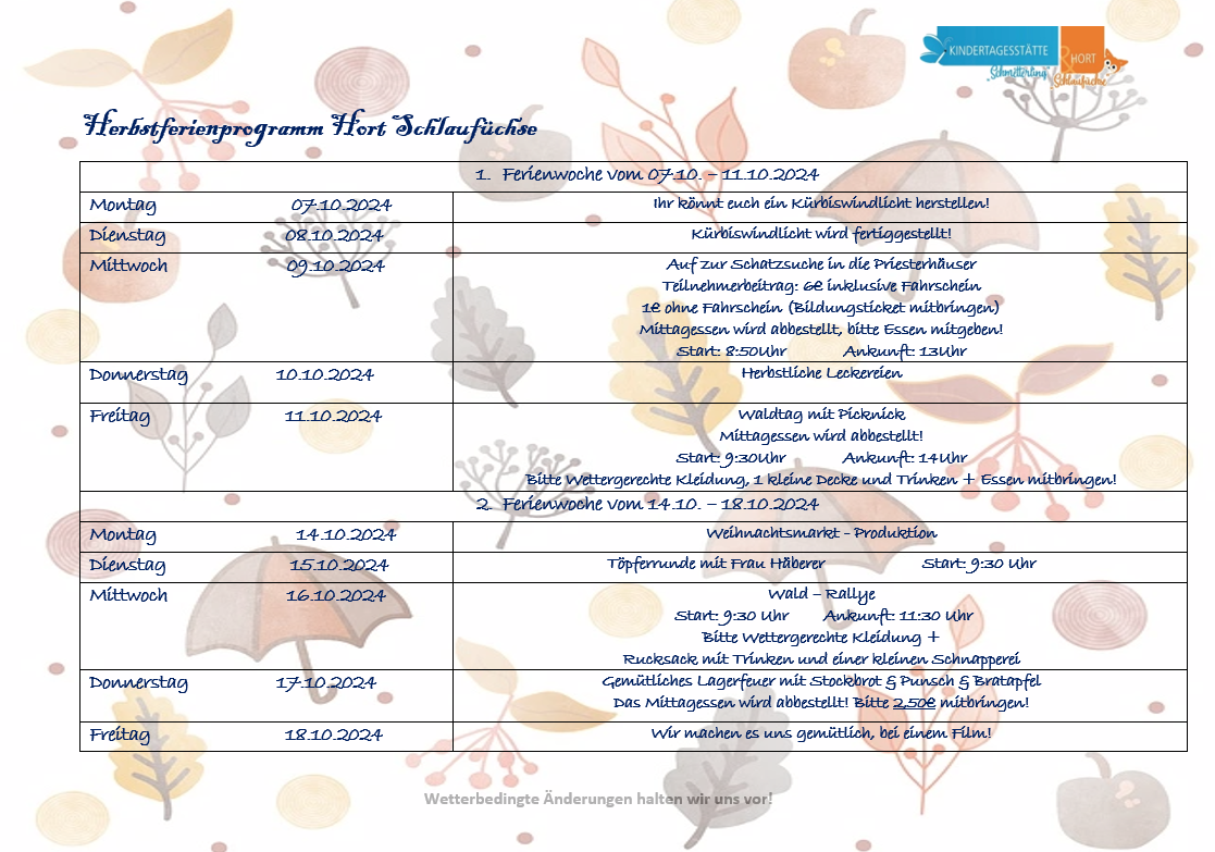 Herbstferienplan 2024