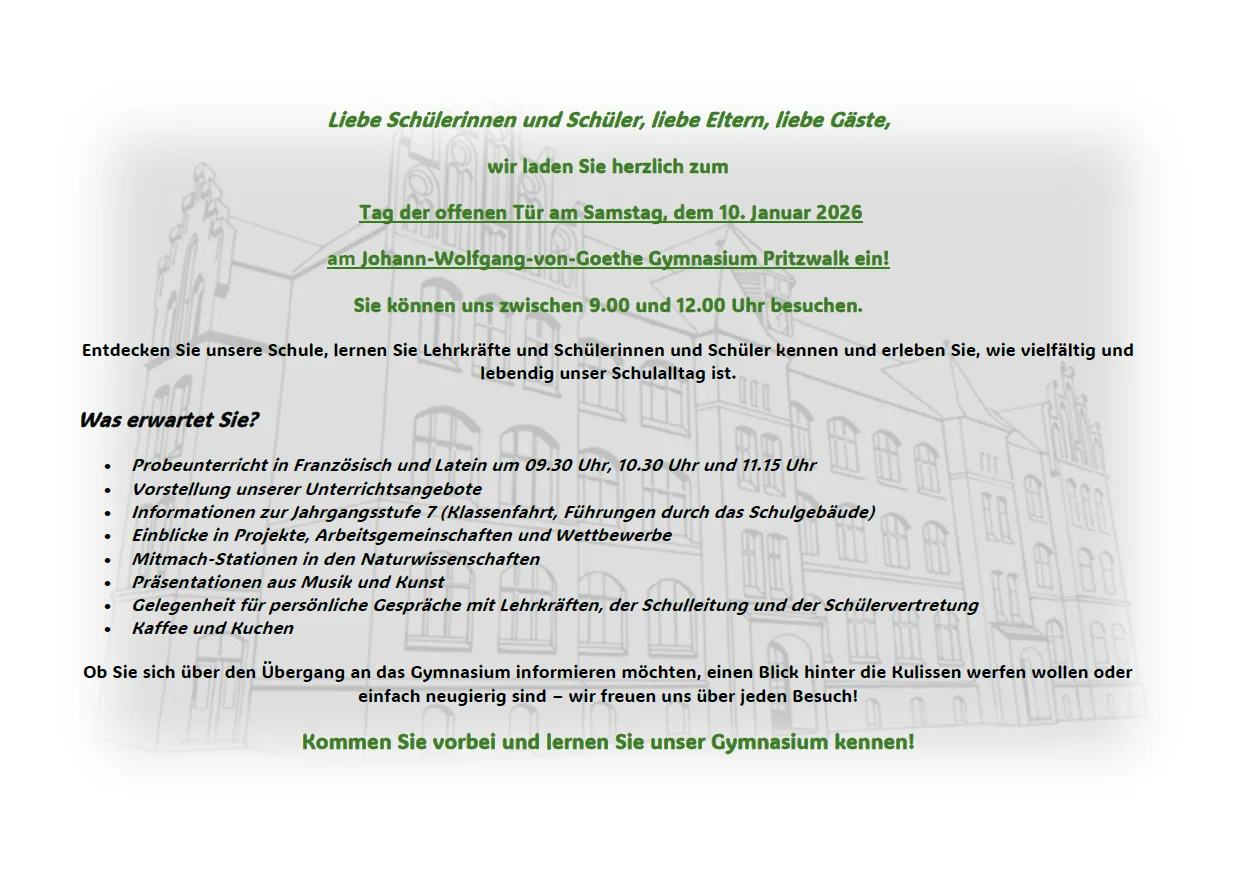 Einladung Tag der offenen Tür