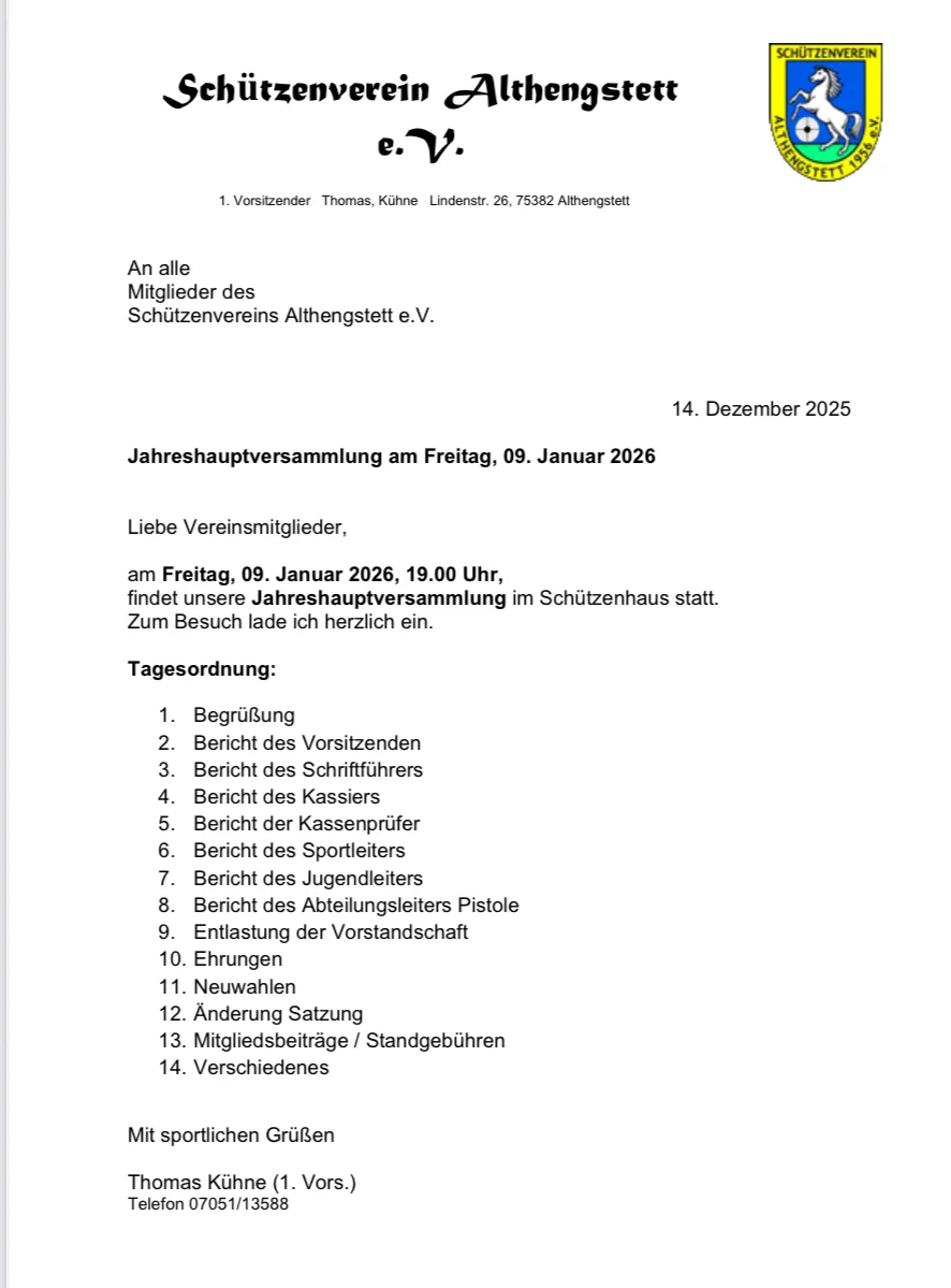 Einladung zur Hauptversammlung