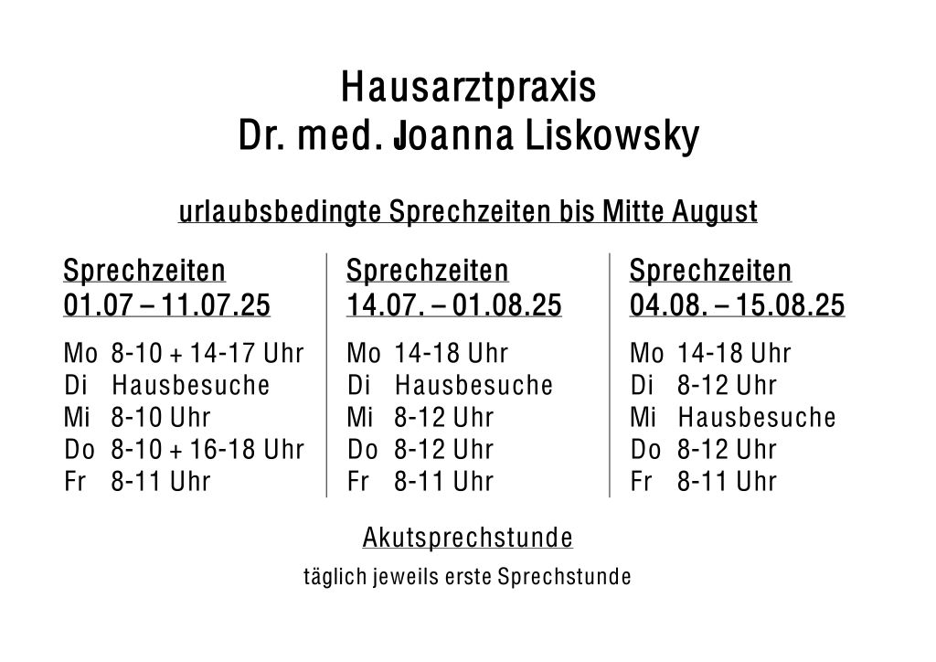 Öffnungszeiten bis August